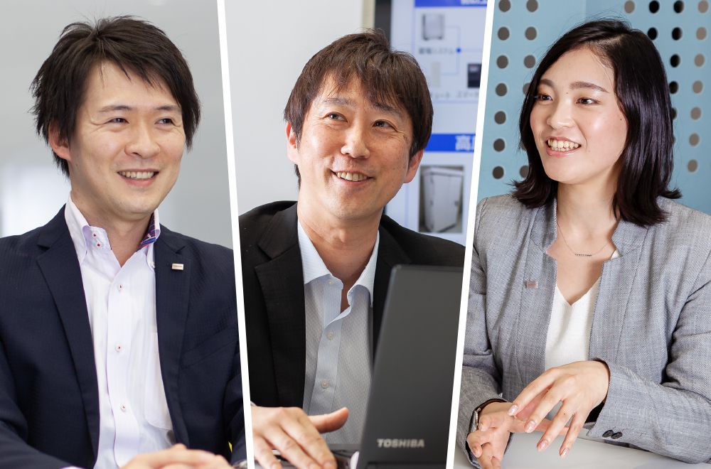 東芝能源系統株式會(huì )社 Grid Aggregation事業(yè)部能源物聯(lián)網(wǎng)推進(jìn)部 （左起依次）木村功太朗先生、新貝英己先生、丸山保奈美女士